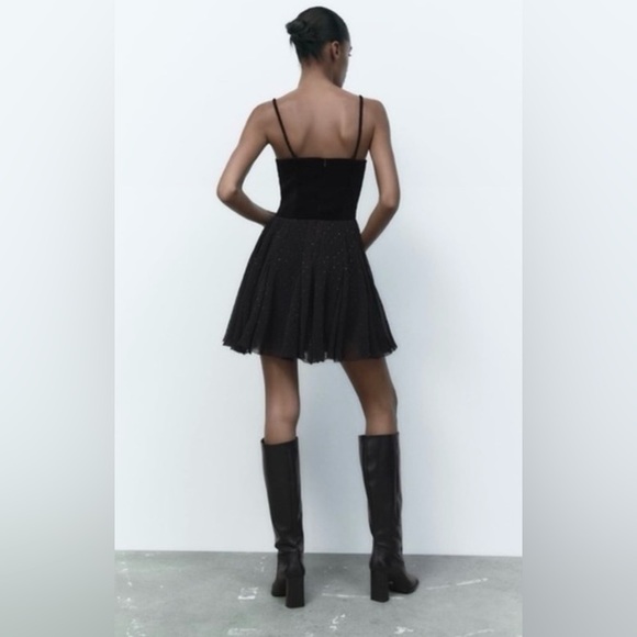 Zara Mini Strapless Party Dress Velvet Mesh Dotted Sweetheart Neckline Womens M - Picture 5 of 5